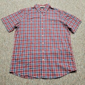 LL Bean Shirt Men XL Tall Red Plaid Button Up Short Sleeve Casual Outdoor Fitted
